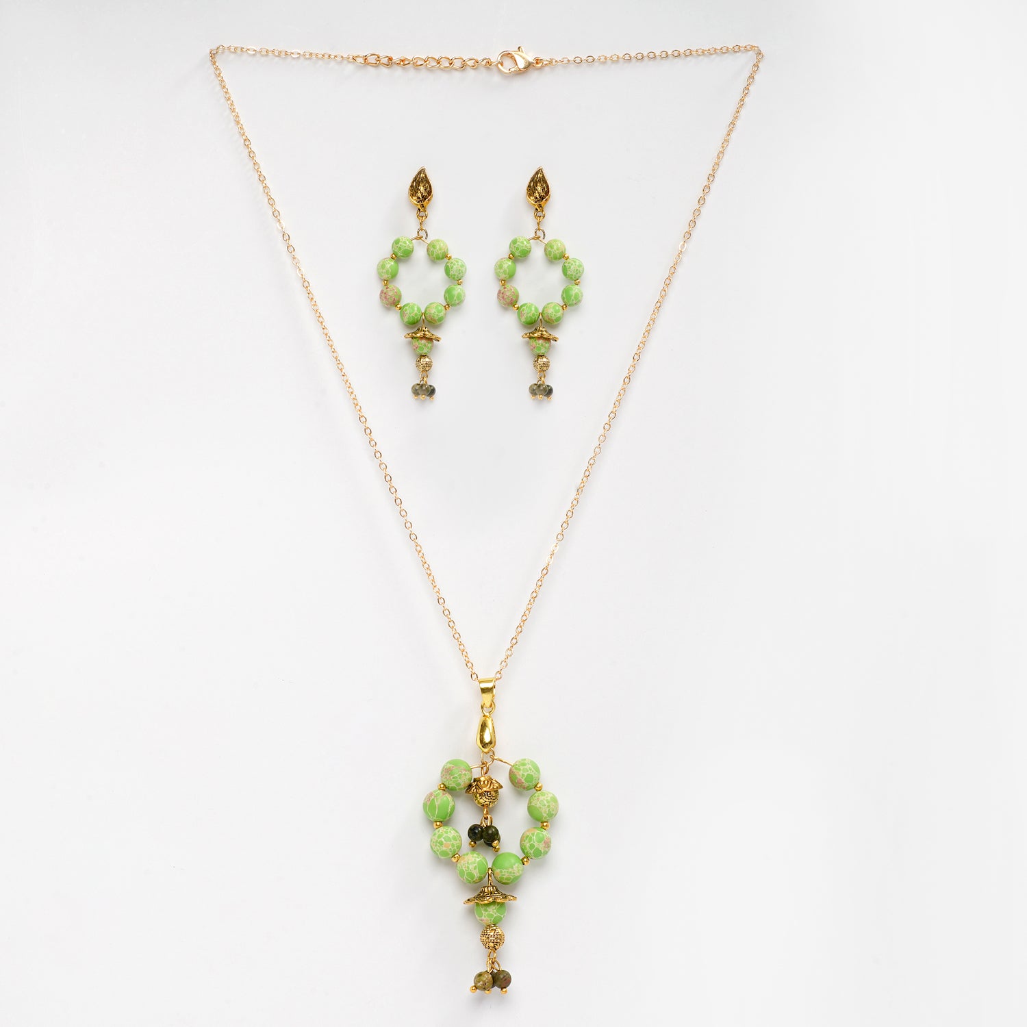 Eykaa IMPRIAL JESPER AND UNAKITE STONE EARRINGS AND PENDENT