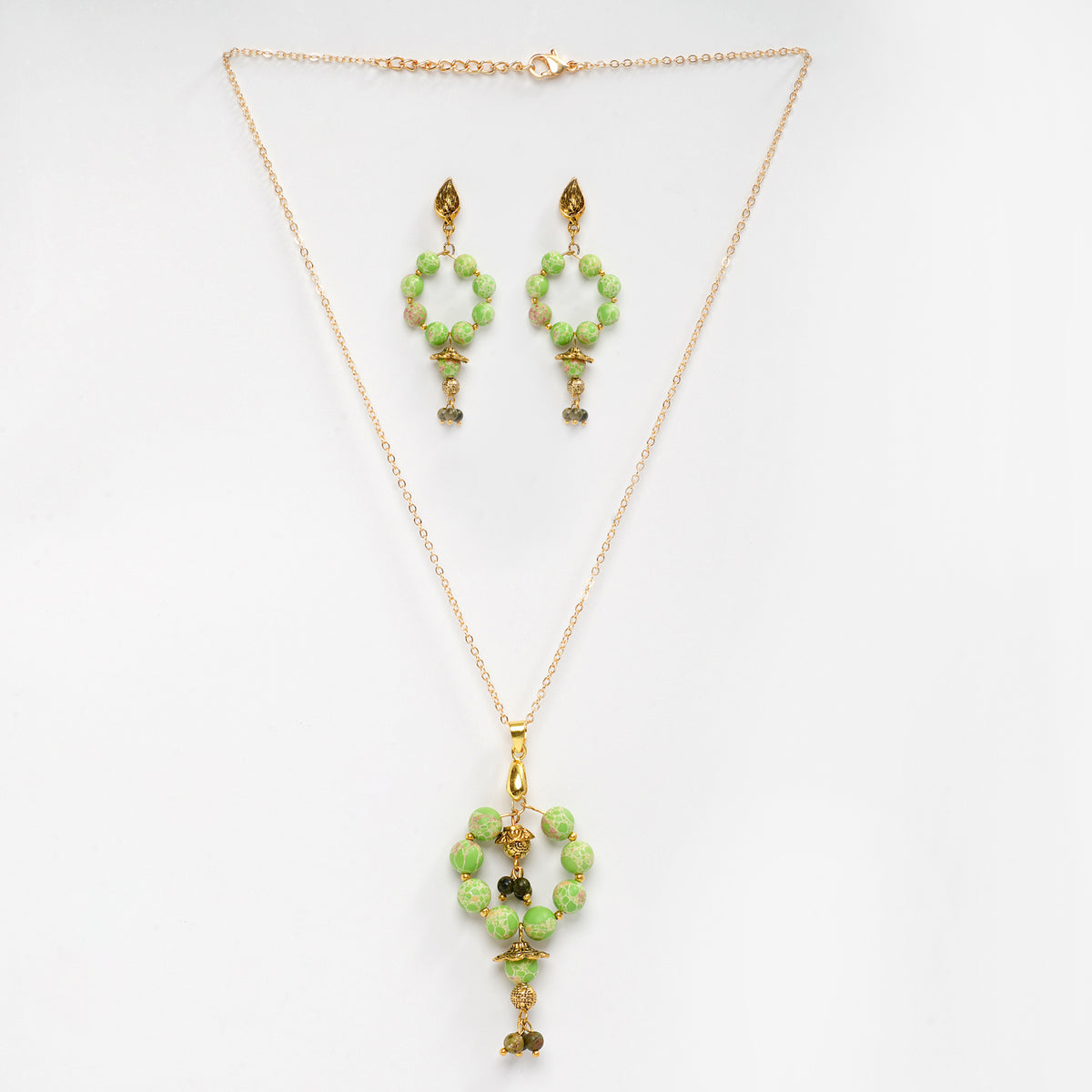 Eykaa IMPRIAL JESPER AND UNAKITE STONE EARRINGS AND PENDENT