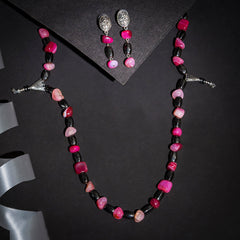 EYKAA PINK AGATE TUMBLE AND HEMATITE EARRINGS